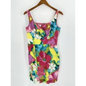 Donna Morgan Dress Size 10 60's Style Sleeveless Multi Floral Stretch Sun Beachy